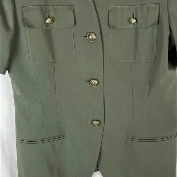 Vintage Kasper for ASL Dark Olive Green Military Style Women's Skirt Suit - Picture 3 of 10
